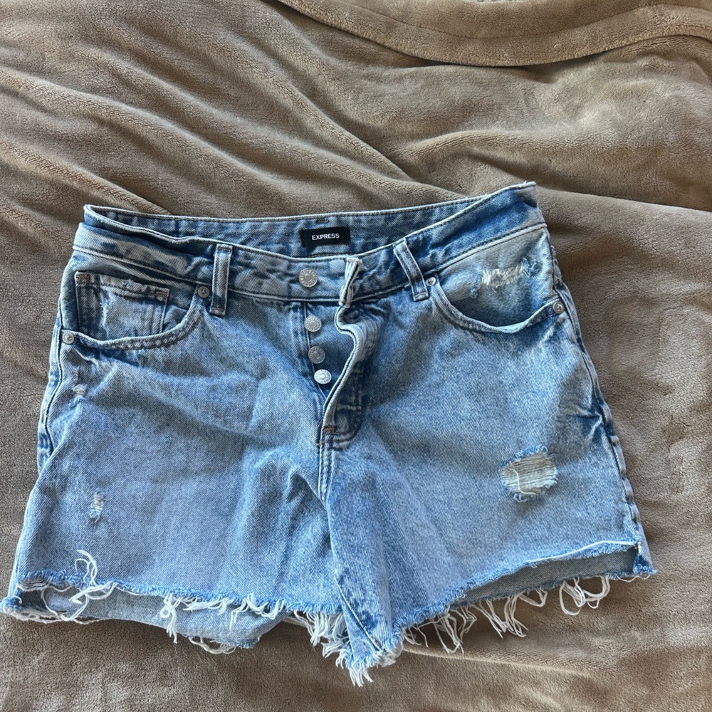 Express Blue Distressed Jean Shorts